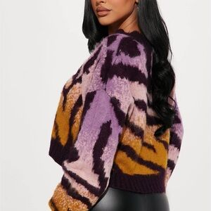Fashion Nova Purple and Gold Patterned Sweater